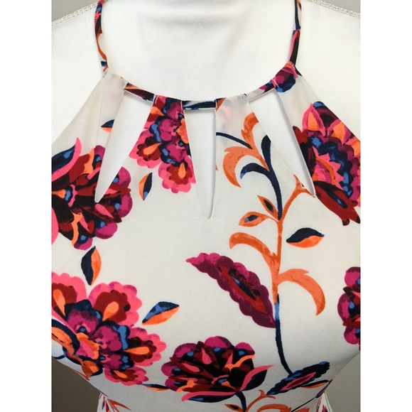EXPRESS Halter White & Red Floral Dress Size 0 - Picture 3 of 5